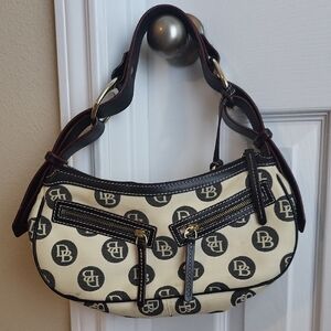 Dooney & Bourke Black and Tan Logo Shoulder Bag
